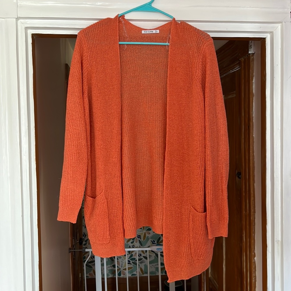 Knit Orange Cardigan with Pockets
